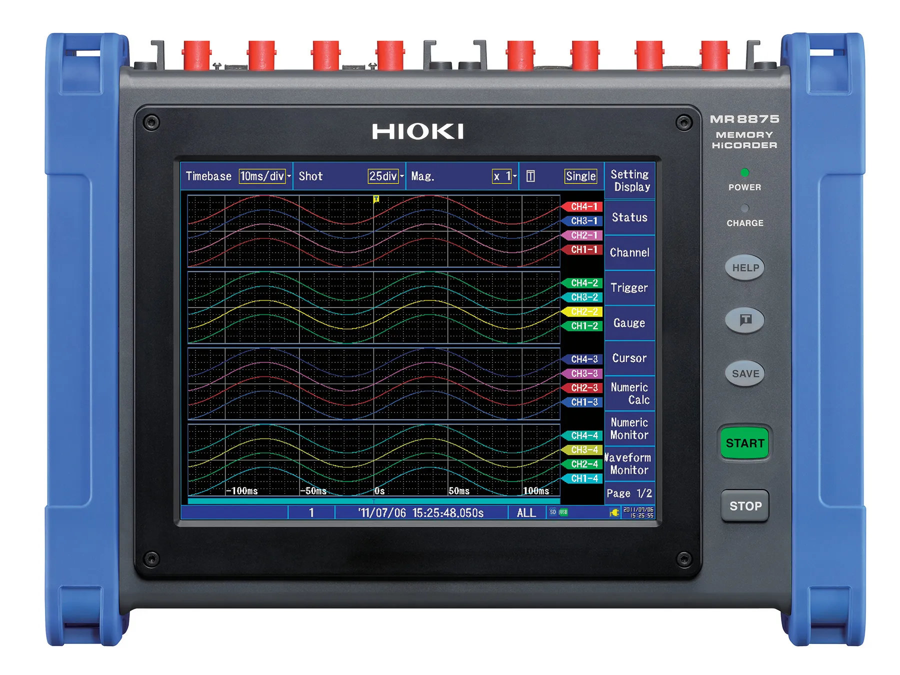 MR8875 - Tragbarer, modularer Memory Recorder, 500 kS/s, 16 isolierte Kanäle, 1000 V Direkteingang, Touchscreen