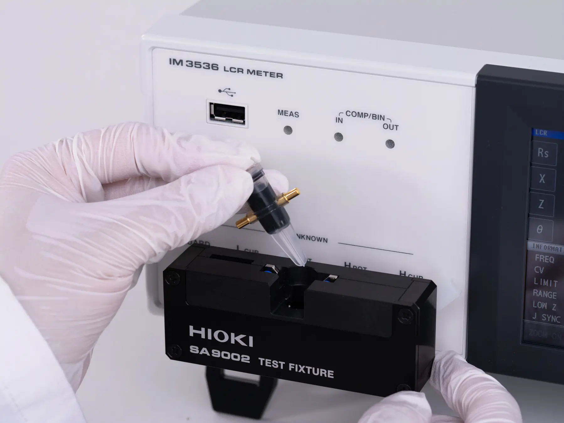 HIOKI SA9001-01 slurry sample container impedance measurement with IM3536