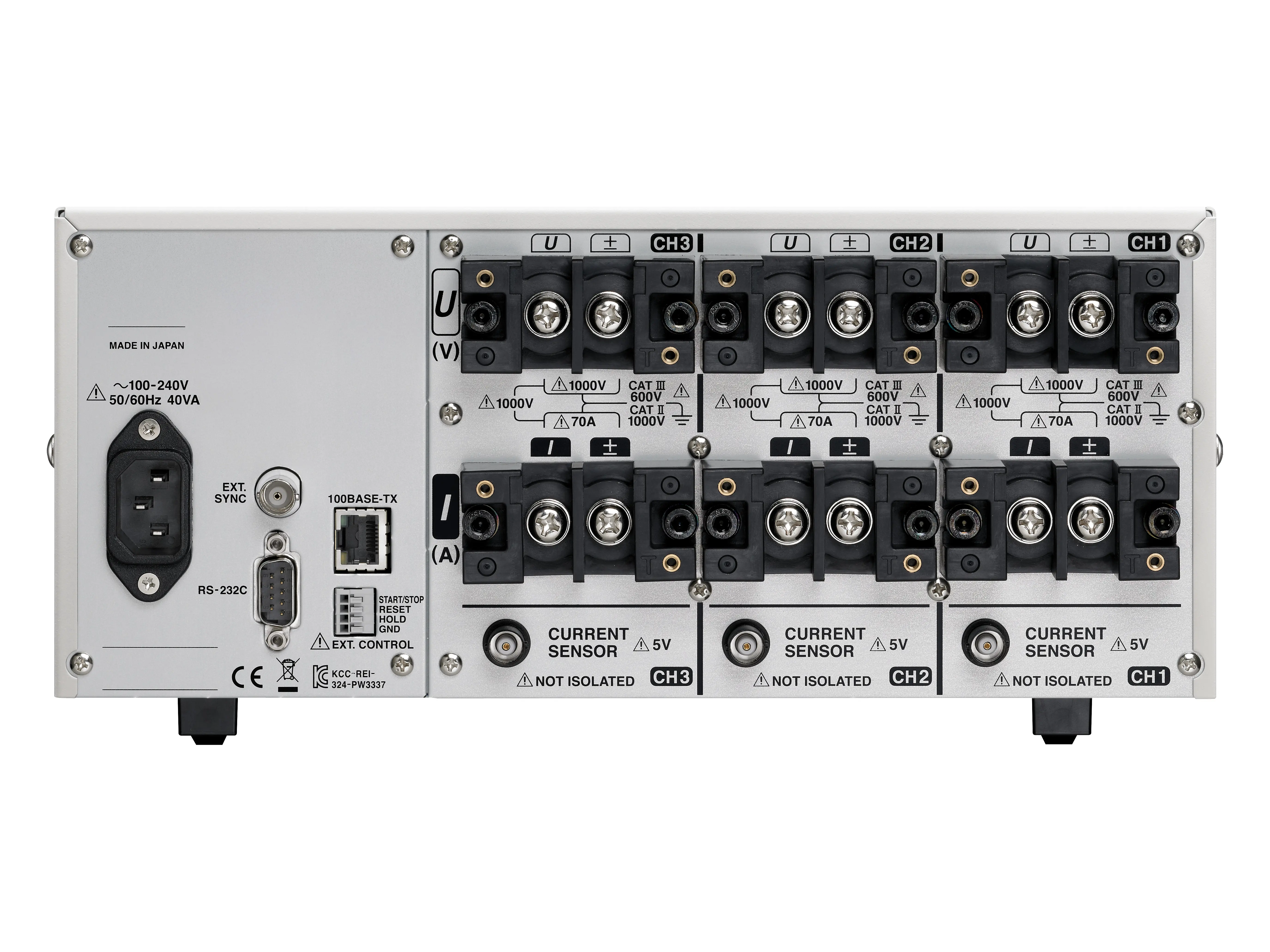 HIOKI PW3337 3-channel ac dc power meter up to 65a and 1000v backside HIOKI PW3337 3-channel ac dc power meter up to 65a and 1000v backside