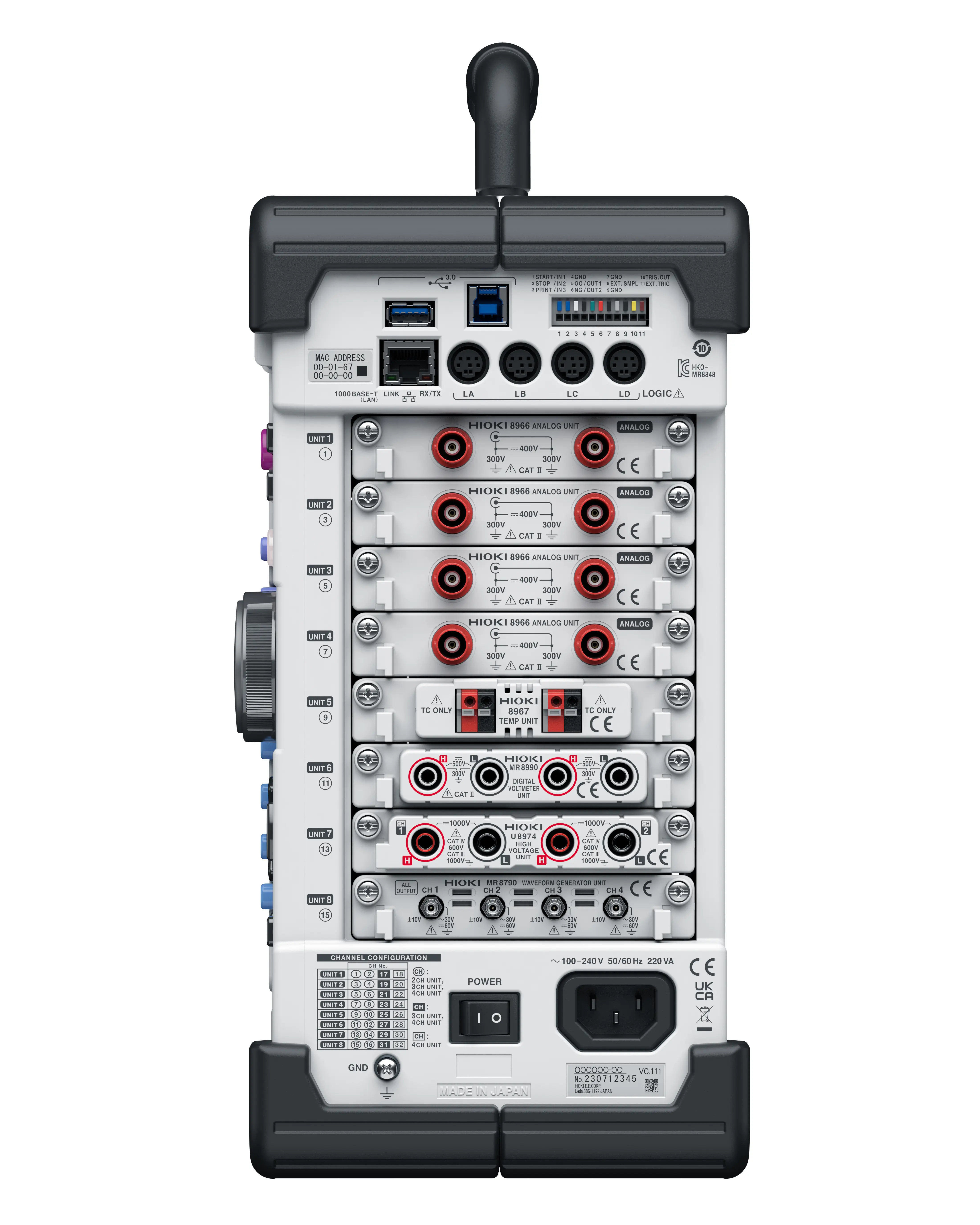 MR8848 - Modular 32-channel memory recorder, 20 MS/s, 1000 V direct input, rugged design 