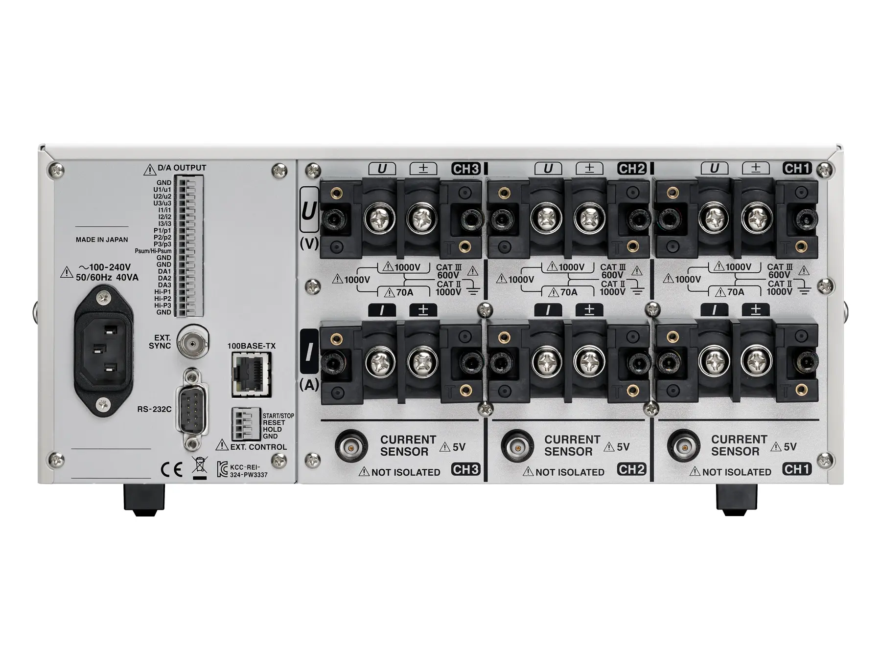 HIOKI PW3337-02 3-channel ac dc power meter up to 65a and 1000v d a backside