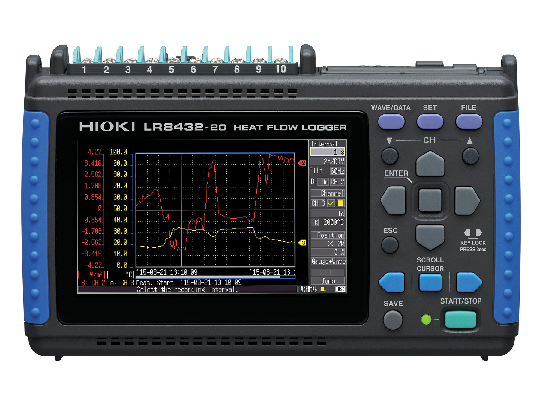 LR8432 - Handheld 10-channel Data Logger with native support for heat flow sensors