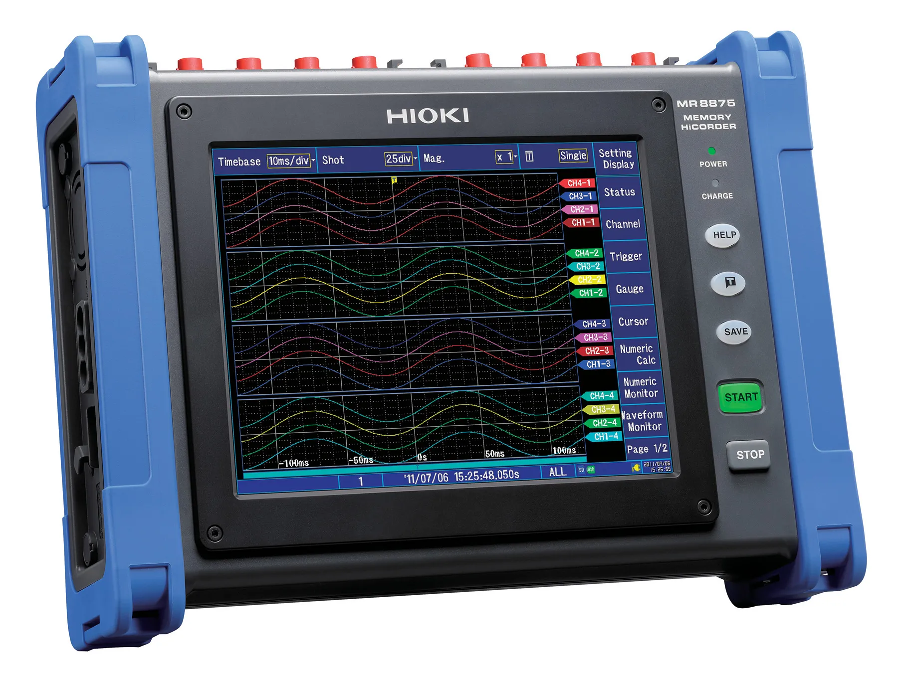 MR8875 - Tragbarer, modularer Memory Recorder, 500 kS/s, 16 isolierte Kanäle, 1000 V Direkteingang, Touchscreen