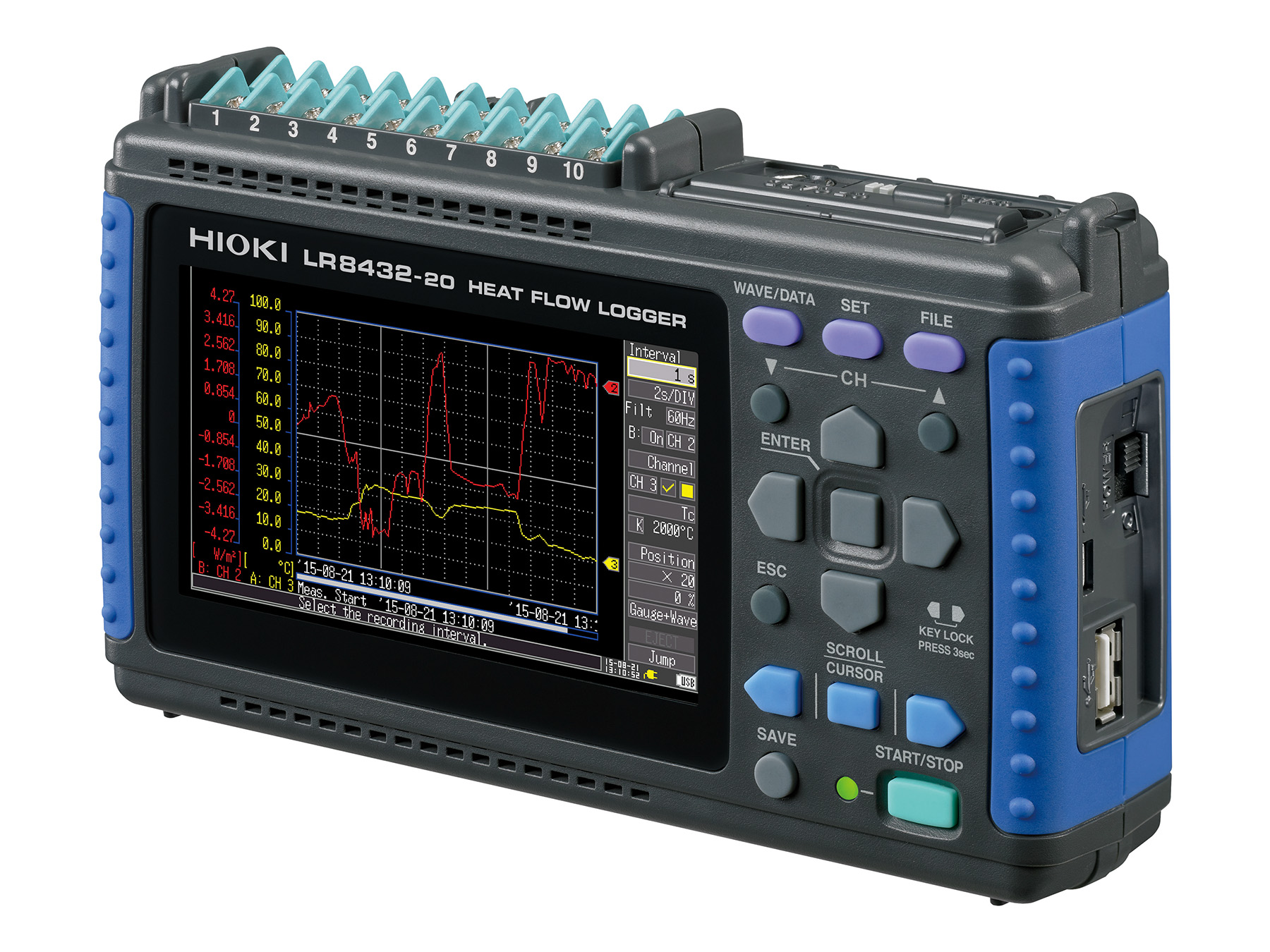 LR8432 - Handheld 10-channel Data Logger with native support for heat flow sensors