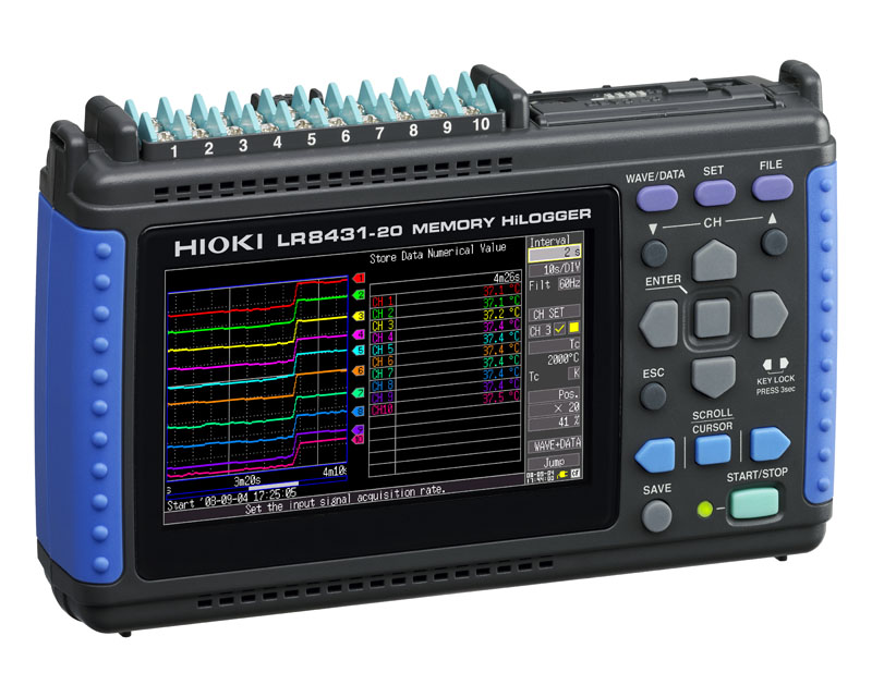 LR8431 - 10-channel handheld data logger for voltage, temperature and pulse logging