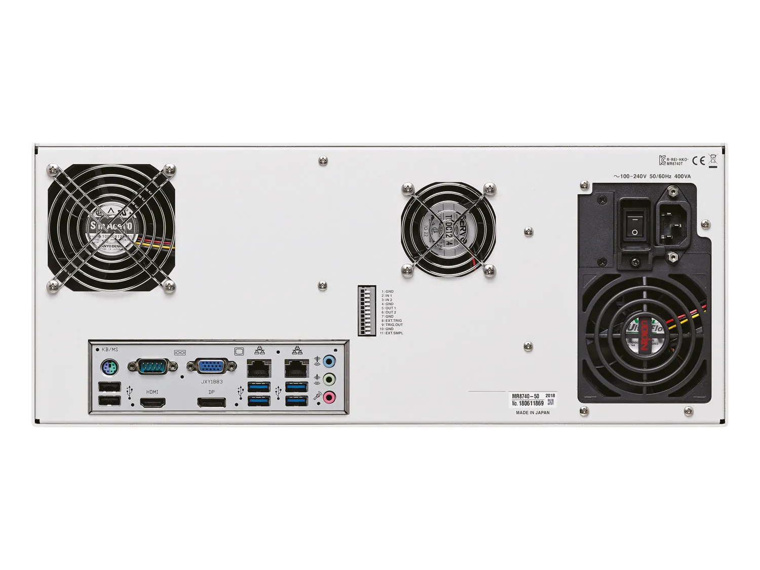 HIOKI MR8740T 108 channel memory recorder 27 module slots backside